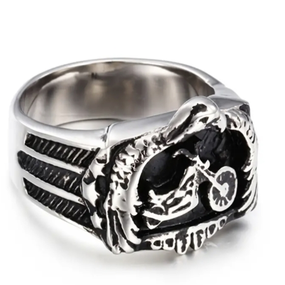 Men's Punk Style Motorcycle Ring Stainless Steel Fashion Ring Size 10 Black/Silv - Picture 3 of 13